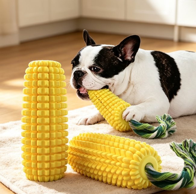 Corn-Shaped Rubber Squeaky Toy for Puppies