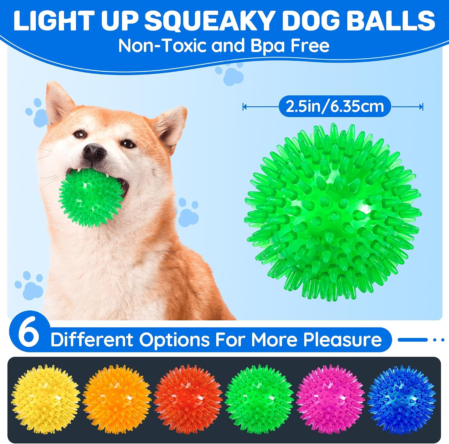 Light-Up Spiky Squeaky Ball (Interactive Toy for Small/Medium Dogs) - Image 2