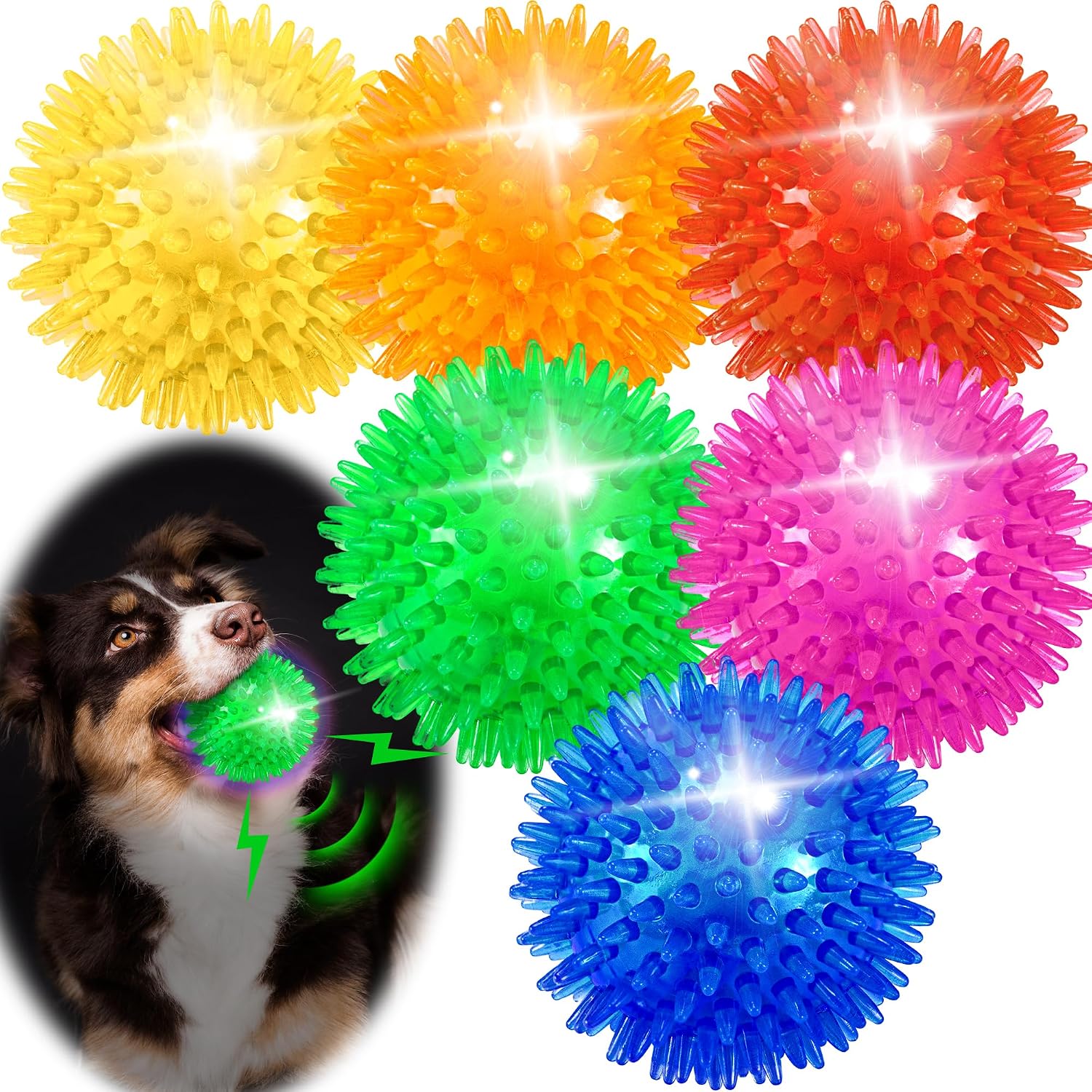 Light-Up Spiky Squeaky Ball (Interactive Toy for Small/Medium Dogs)